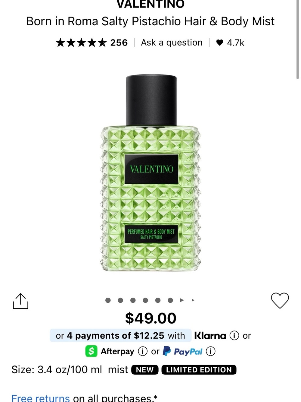 Valentino Perfumed Hair & Body Mist in Salty Pistachio - Picture 4 of 4